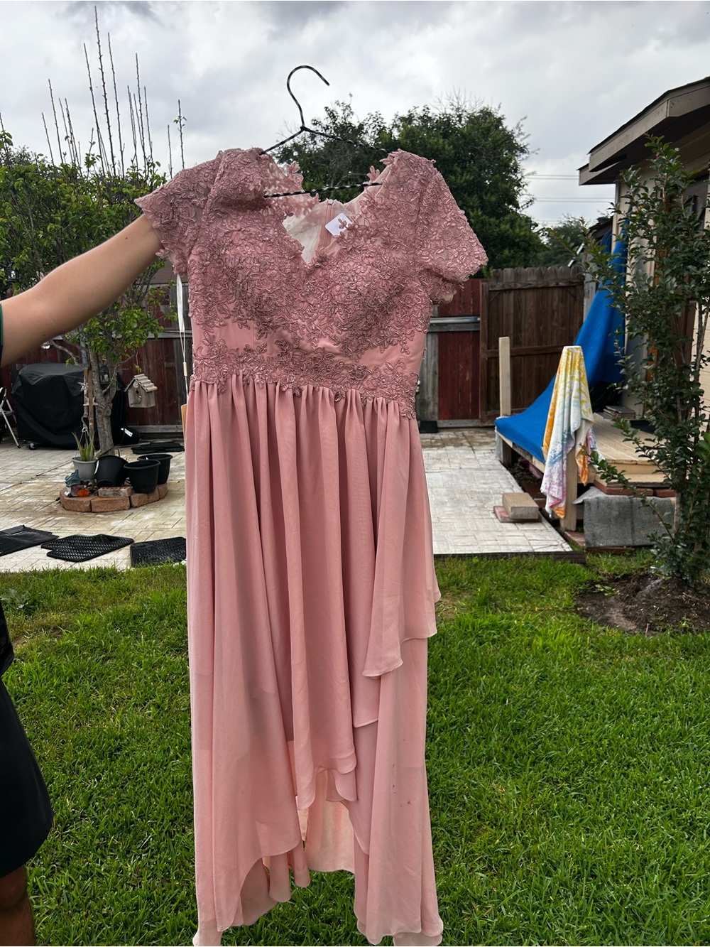 Blush Pink Lace Bodice High-Low Maxi Dress
